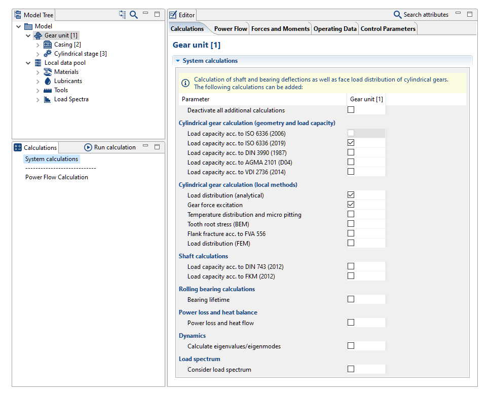 Starting the system calculation