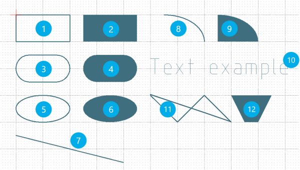 DXF shapes and text