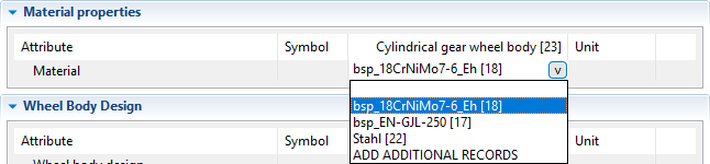 Material für den Radkörper auswählen